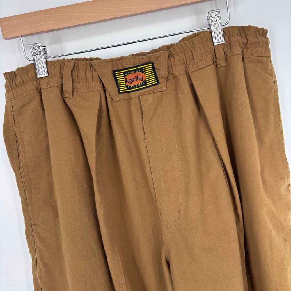 VTG 90s Bugle Boy Elastic Waist Pleated Pants Men 31L Brown Hip Hop B-Boy Skater